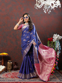 Thumbnail for Lorenvalley Fashion Navyblue Soft Silk Woven Design Zari Weaving Saree - Distacart