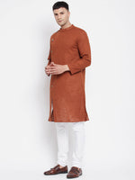 Thumbnail for Even Apparels Brown Pure Cotton Men's Sherwani Kurta With Asymetrical Cut - Distacart
