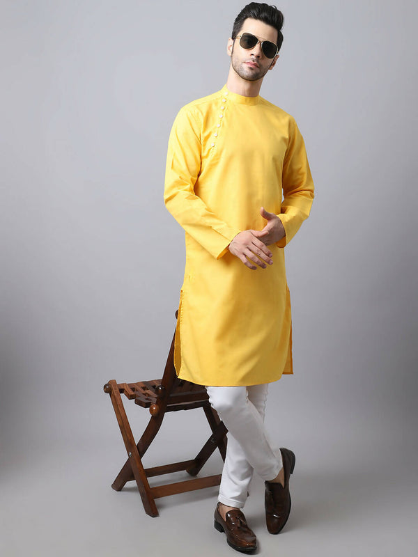 Even Apparels Yellow Pure Cotton Men's Kurta With Side Placket - Distacart