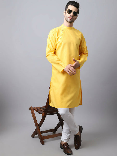 Even Apparels Yellow Pure Cotton Men's Kurta With Side Placket - Distacart