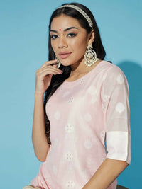 Thumbnail for Myshka Women Pink Embroidered Kurta & Trousers With Dupatta - Distacart