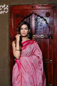 Thumbnail for Very Much Indian Handloom Cotton Viscose Ilkal Saree - Baby Pink - Distacart