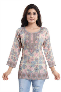 Thumbnail for Snehal Creations Elegant Pastel Color Summer Cool Printed Tunic Top