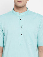 Thumbnail for Even Apparels Green Pure Cotton Men's H/S Kurta With Band Collar - Distacart
