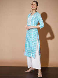 Thumbnail for Myshka Women Blue Printed Kurtas - Distacart
