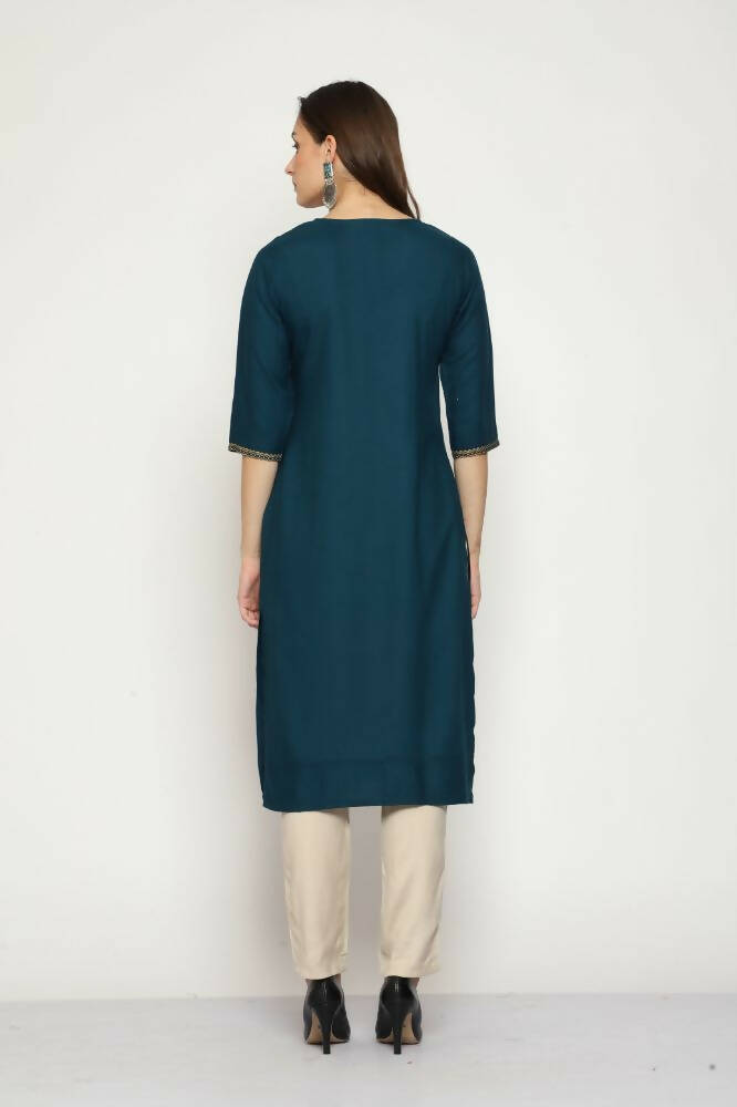 Maai Rayon Hand Printed Kurta Navy - Distacart