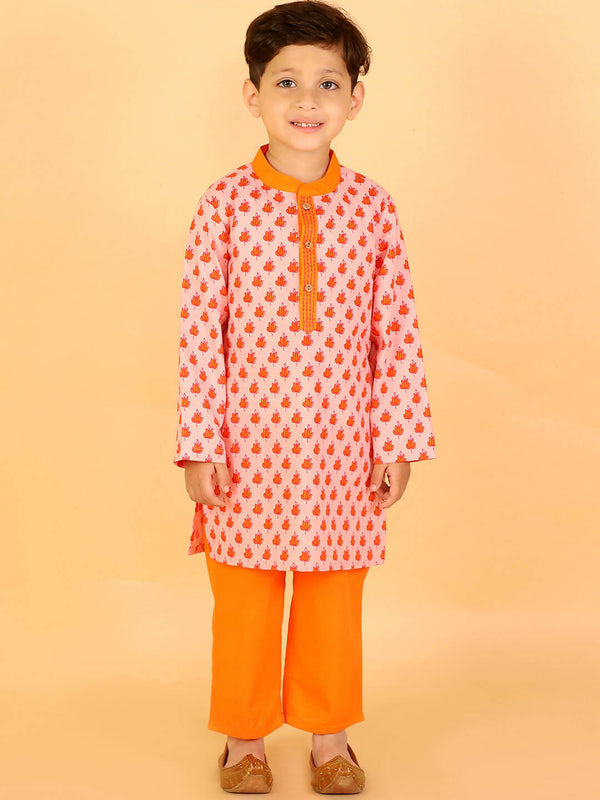 Lil Drama Boys Kurta With Pyjama Set - Orange - Distacart