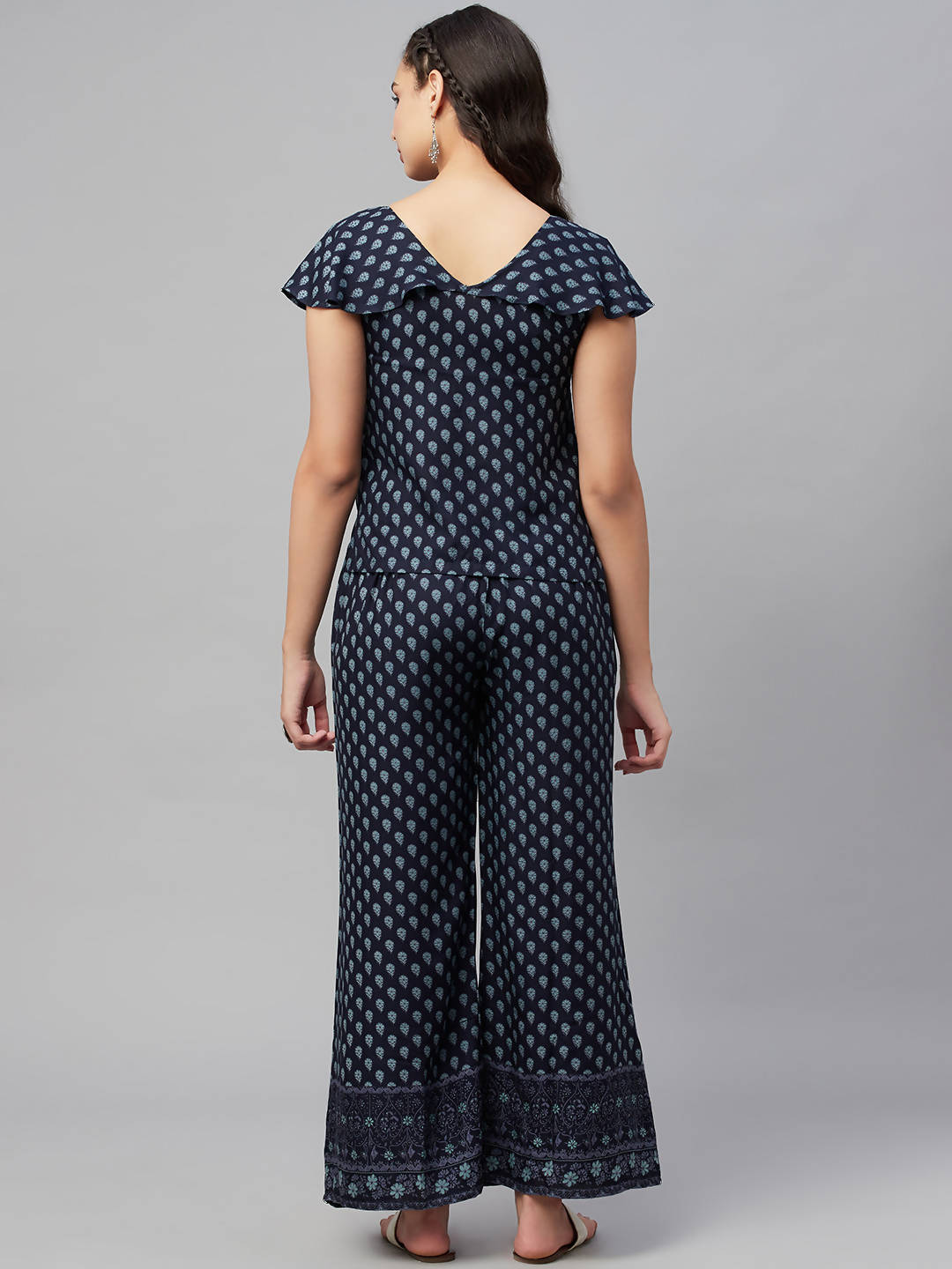 Myshka Women Blue Printed Top Palazzo Set - Distacart