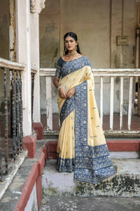Thumbnail for Vishnu Weaves Women's Blue Handloom Raw Silk Woven Saree with Blouse - Distacart