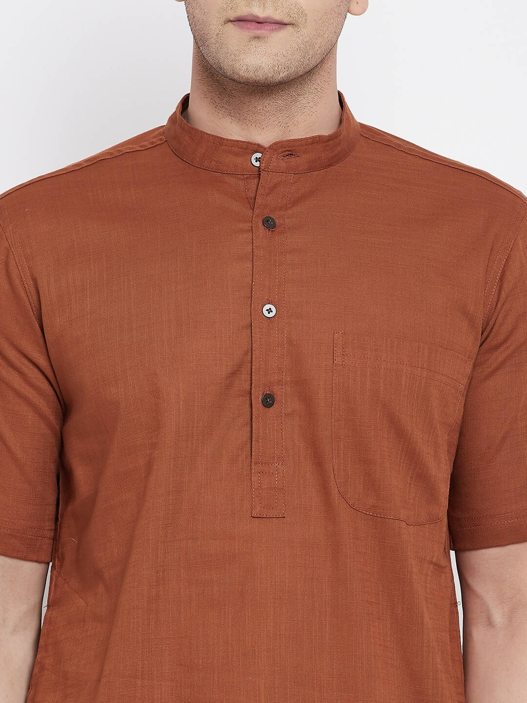 Even Apparels Brown Pure Cotton Men's H/S Kurta With Band Collar - Distacart