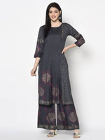 Thumbnail for Aniyah Rayon Dark Grey Color Block Print Straight Kurta Palazzo Set (AN-202K)