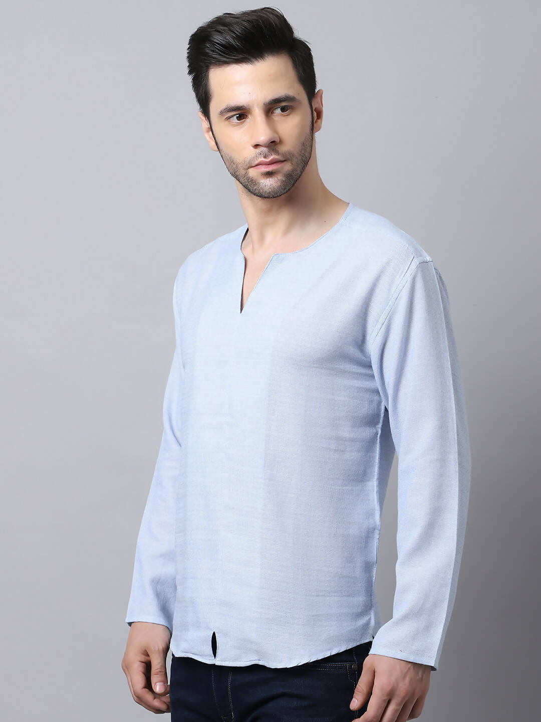 Even Apparels Blue Pure Cotton Round Neck Slit Kurta - Distacart