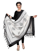 Thumbnail for Vamika Black & White Printed Khadi Bhagalpuri Dupatta