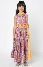 Thumbnail for Lil Drama Golden Weaves Girls Purple Lehanga Choli Set - Distacart