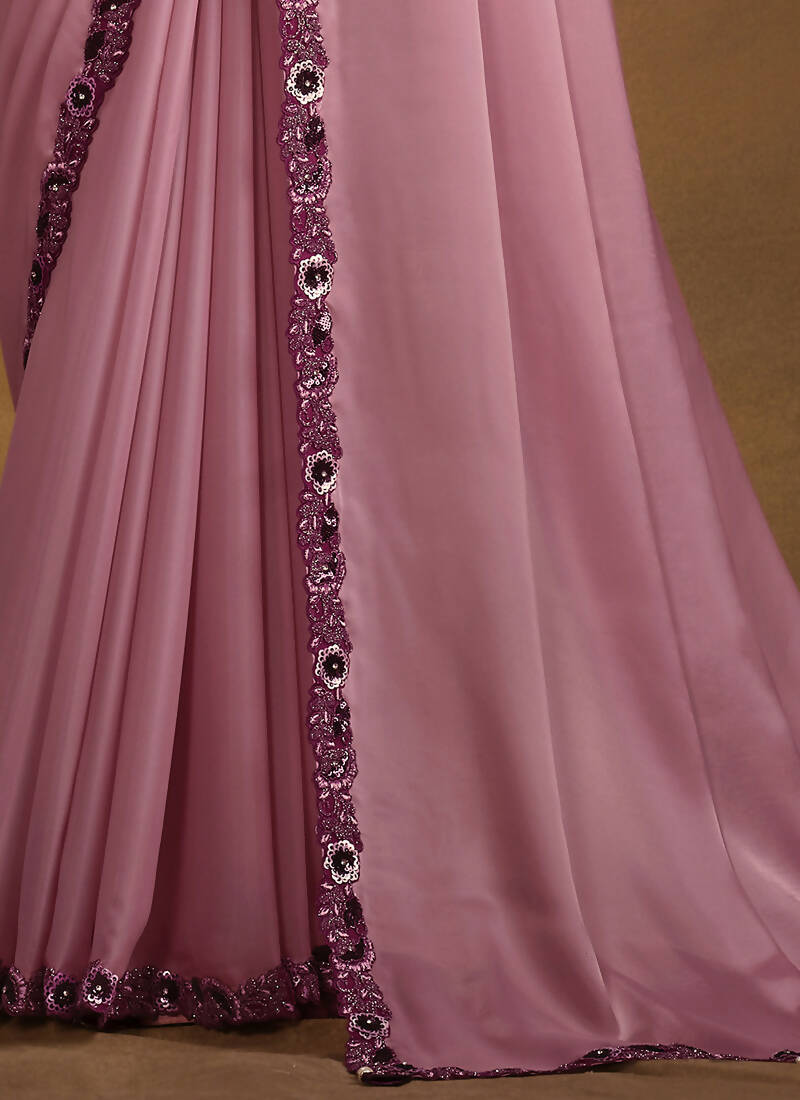 Purple Satin Silk Designer Saree with Unstitched Blouse - Norita Mahitha - Distacart