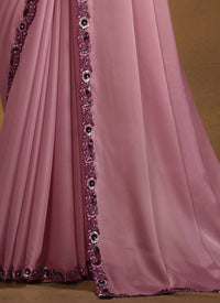 Thumbnail for Purple Satin Silk Designer Saree with Unstitched Blouse - Norita Mahitha - Distacart