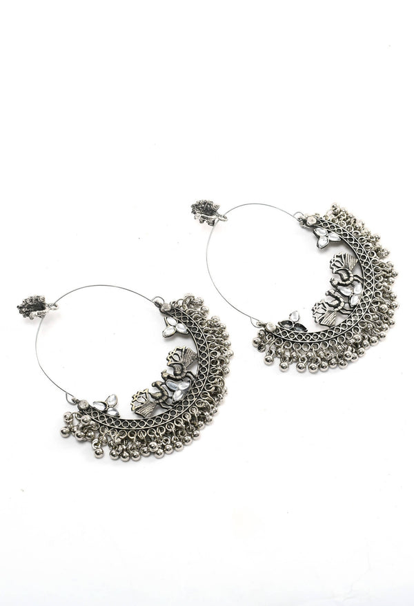 Mominos Fashion Johar Kamal Silver Peacock Design Chandbali Earrings - Distacart