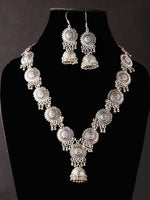 Thumbnail for Mominos Fashion Johar Kamal Oxidised Silver Long Necklace Set