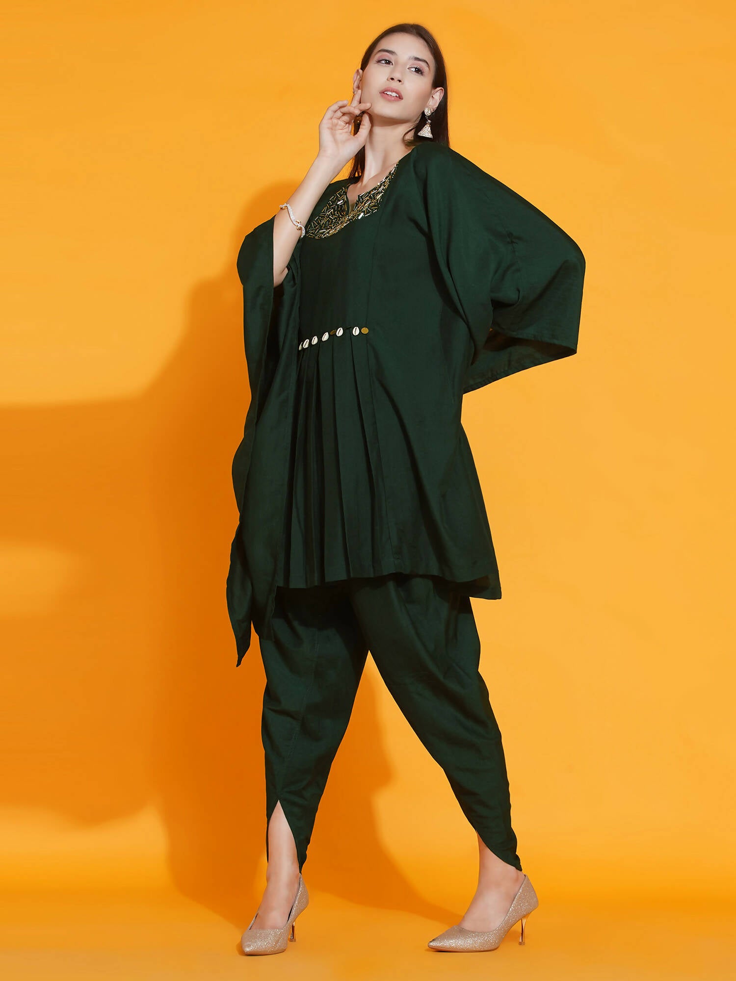 Women Republic Green Kaftan With Hand Embellishment And Dhoti Salwaar - Distacart