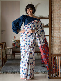 Thumbnail for Suta Off White Polka Dots Pure Cotton Saree - Distacart