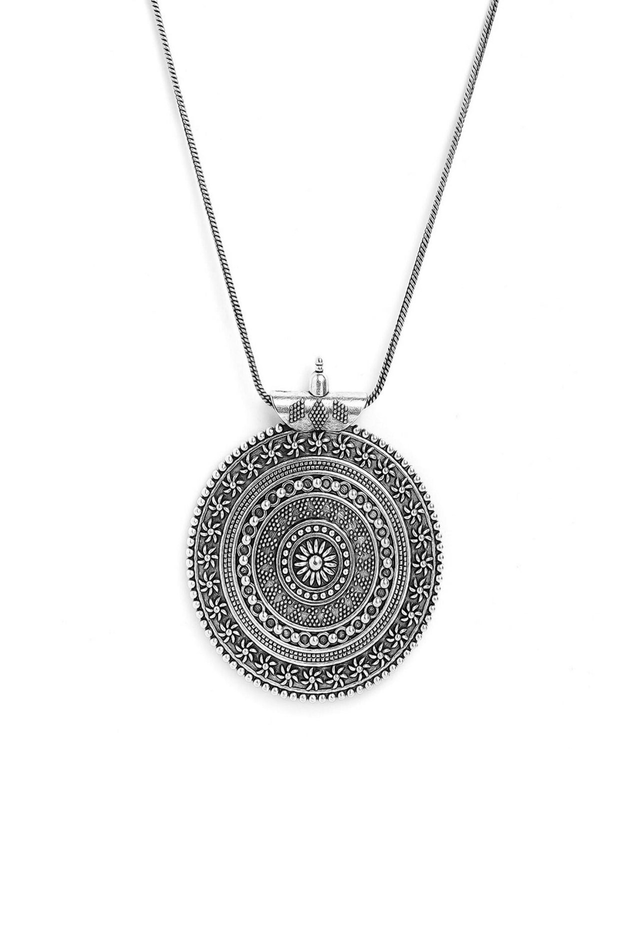 Mominos Fashion Johar Kamal Oxidised Silver-Plated Long Chain with Pendant & Studs For Women - Distacart