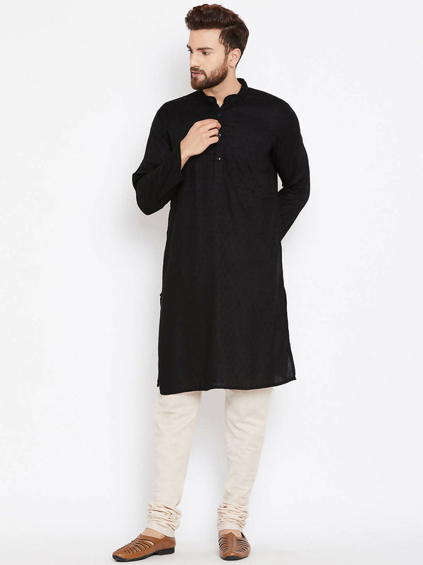 Even Apparels Black Pure Cotton Band Collar Men's Kurta - Distacart