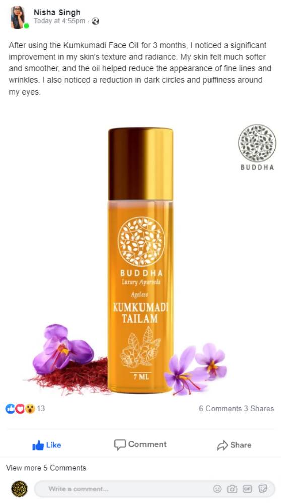 Buddha Natural Kumkumadi Face Oil - Distacart