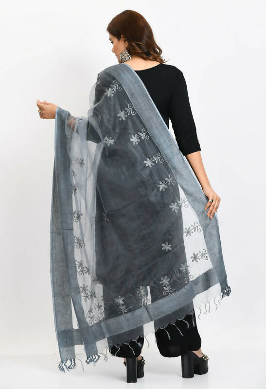 Mominos Fashion Moeza Women's Orgenza All Over Chikan Work Grey Dupatta - Distacart