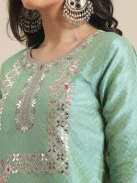 Thumbnail for Varanga Women Sea Green Woven Design Kurta with Trousers & With Dupatta - Distacart