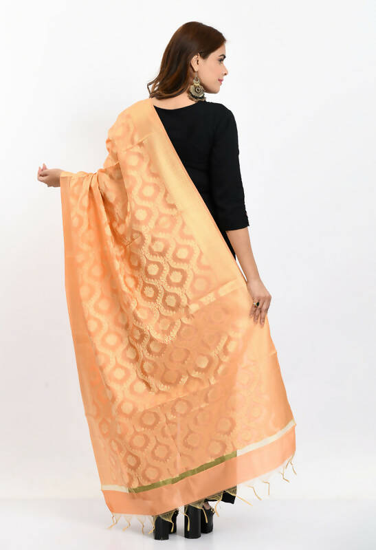 Mominos Fashion Moeza Women's Banarsi Silk All Over Woven Design Peach Dupatta - Distacart