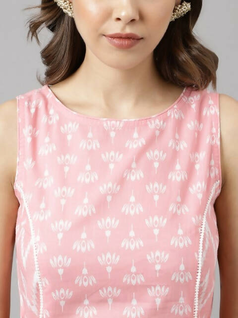FIORRA Women's Baby Pink Cotton A-Line Kurta Set - Distacart