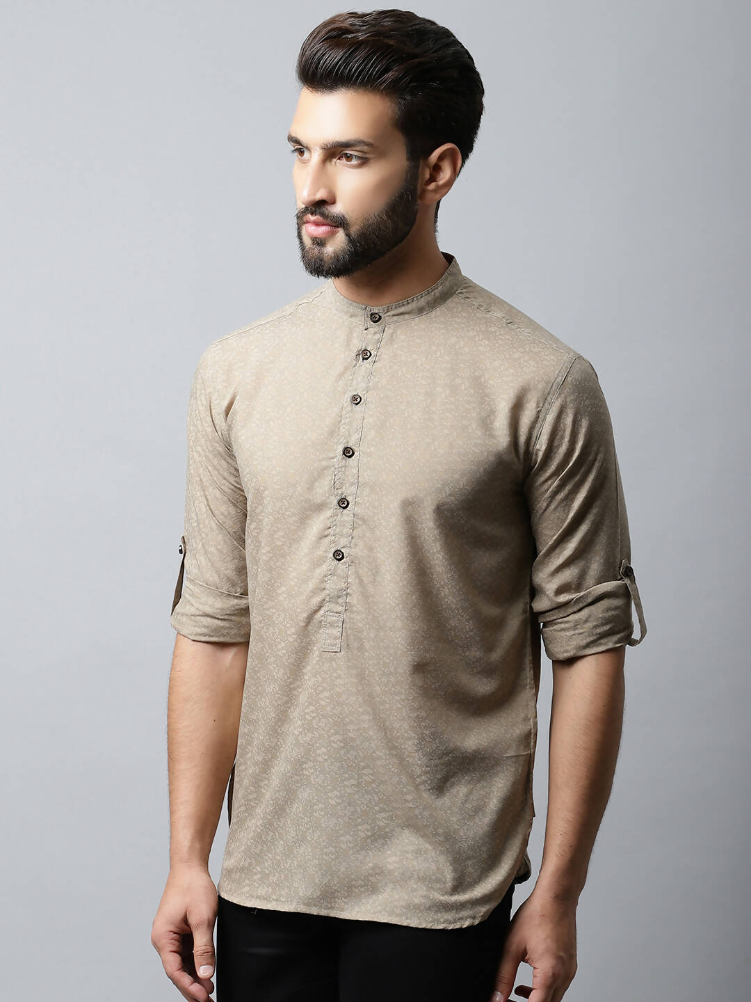 Even Apparels Beige Color Pure Cotton Men's Kurta With Band Collar (SLD072) - Distacart