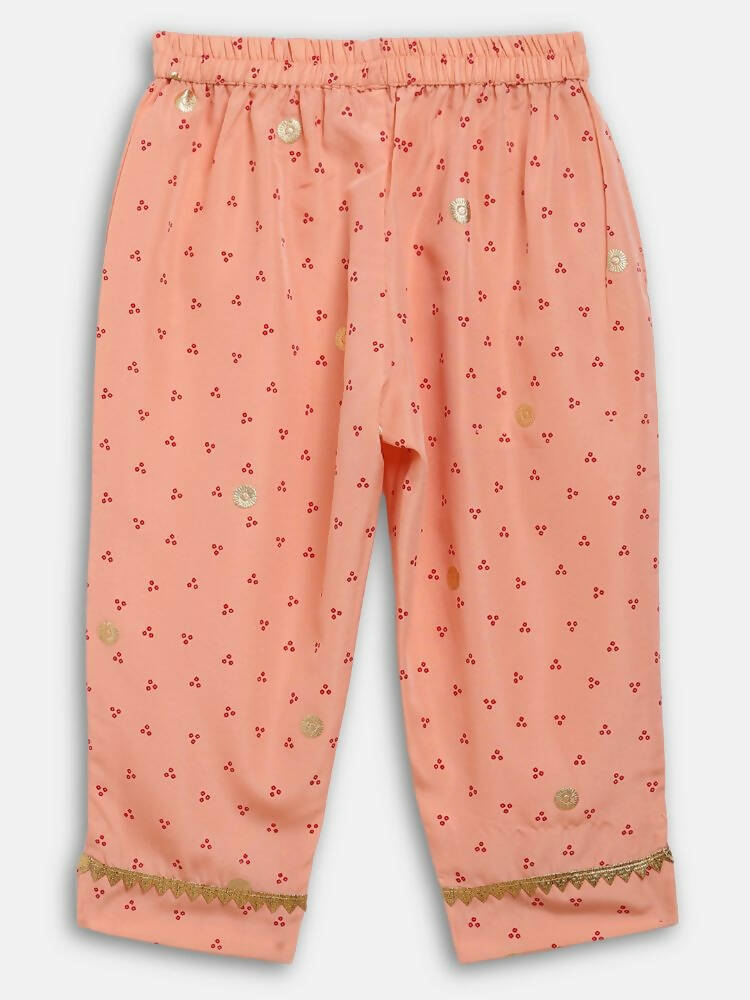 Ahalyaa Peach Crepe Gold Printed Kids Kurta Sets With Dupatta For Girls - Distacart
