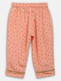 Thumbnail for Ahalyaa Peach Crepe Gold Printed Kids Kurta Sets With Dupatta For Girls - Distacart