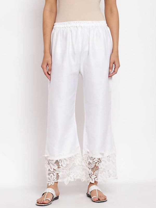 Myshka Women's White Cotton Solid Casual Trouser