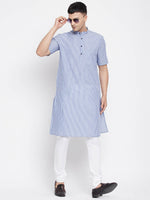 Thumbnail for Even Apparels Blue Men's H/S Pure Cotton Kurta With Band Collar - Distacart