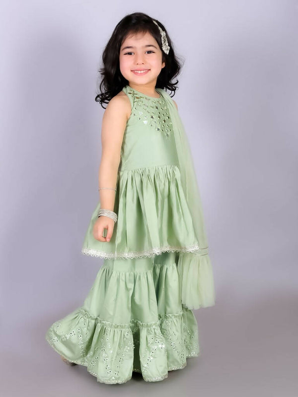 Lil Drama Ethnic Girls Green Kurta with Sharara and dupatta set - Distacart