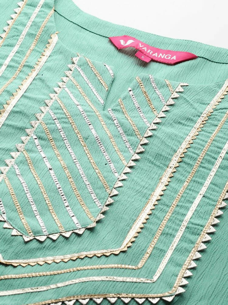 Varanga Women Sea Green Gota Embellished Straight Kurta With Three Quarter Sleeves - Distacart