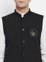 Thumbnail for Even Apparels Black Pure Cotton Nehru Jacket With Eid Insignia PW668 - Distacart