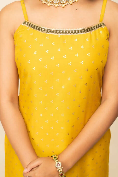 FIORRA Women's Yellow Silk Blend Straight Kurta Palazzo Set With Dupatta - Distacart