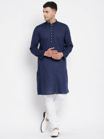 Thumbnail for Even Apparels Blue Color Rayon Men's Kurta With Band Collar - Distacart