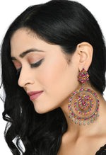 Thumbnail for Mominos Fashion Johar Kamal Women's Pink & Orange Kundan Circles Earrings - Distacart