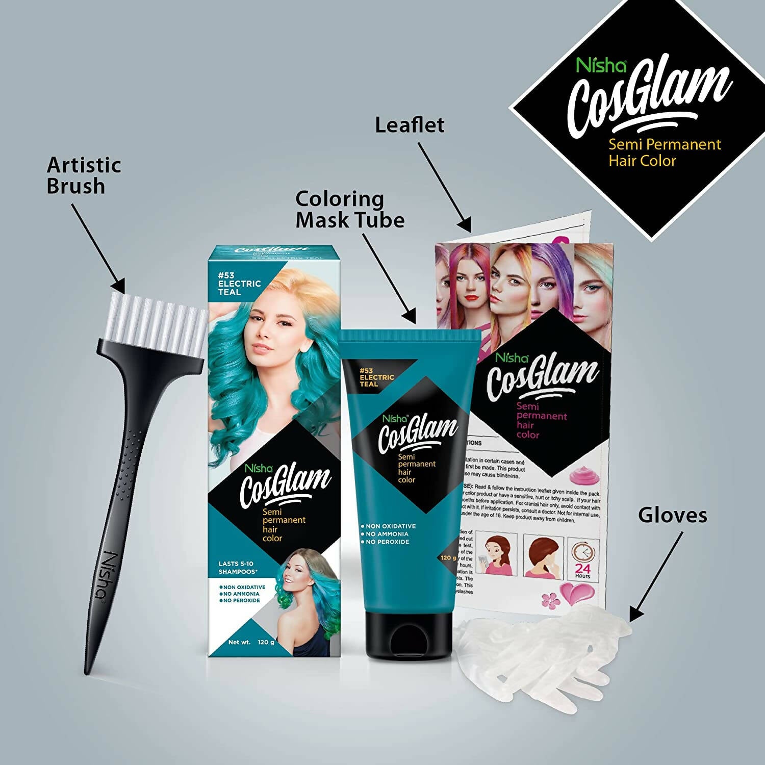 Nisha Cosglam Semi Permanent Hair Color 53 Electric Teal - Distacart