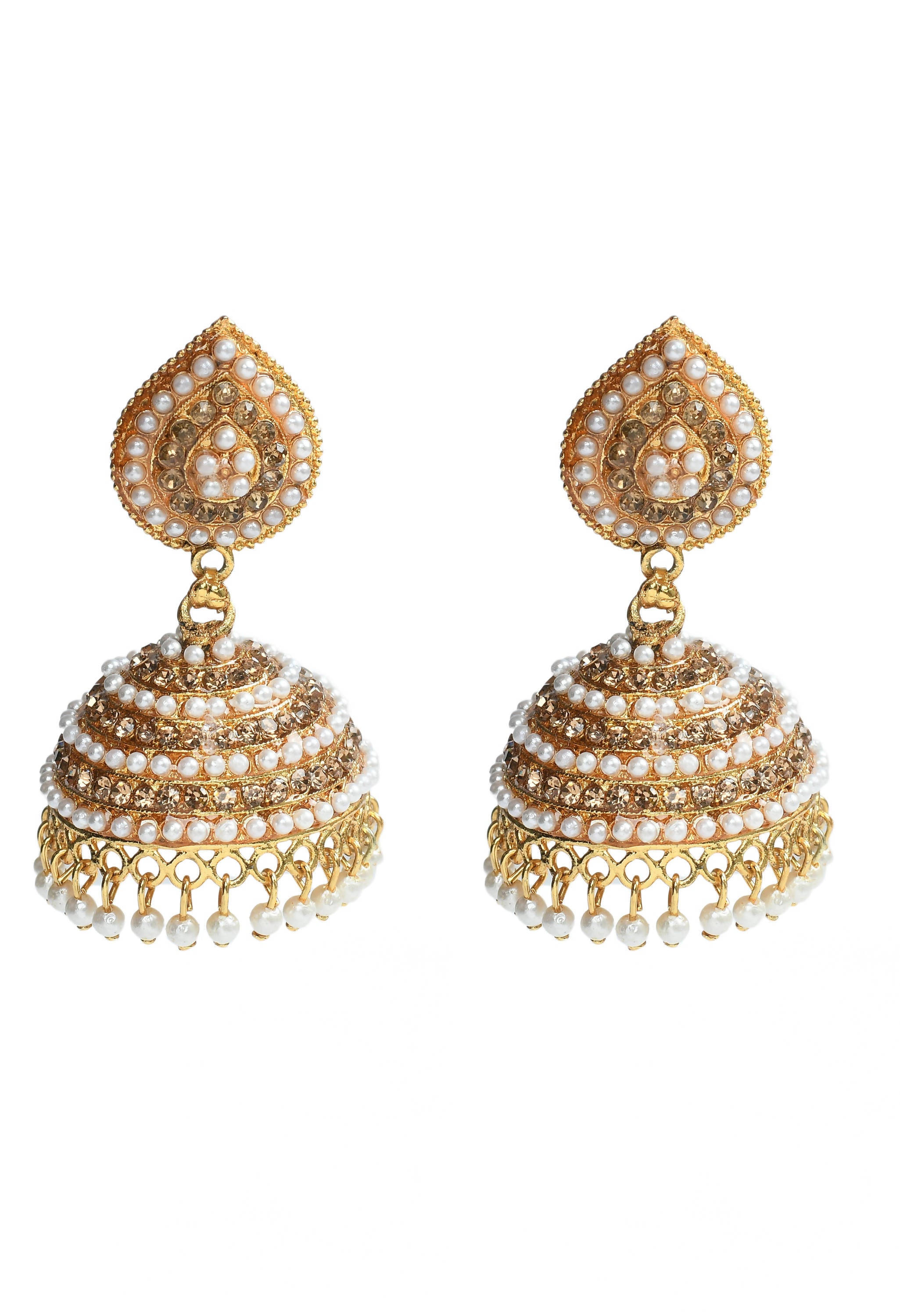 Mominos Fashion Johar Kamal Leaf Design Jhumka With Stone & Pearl - Distacart