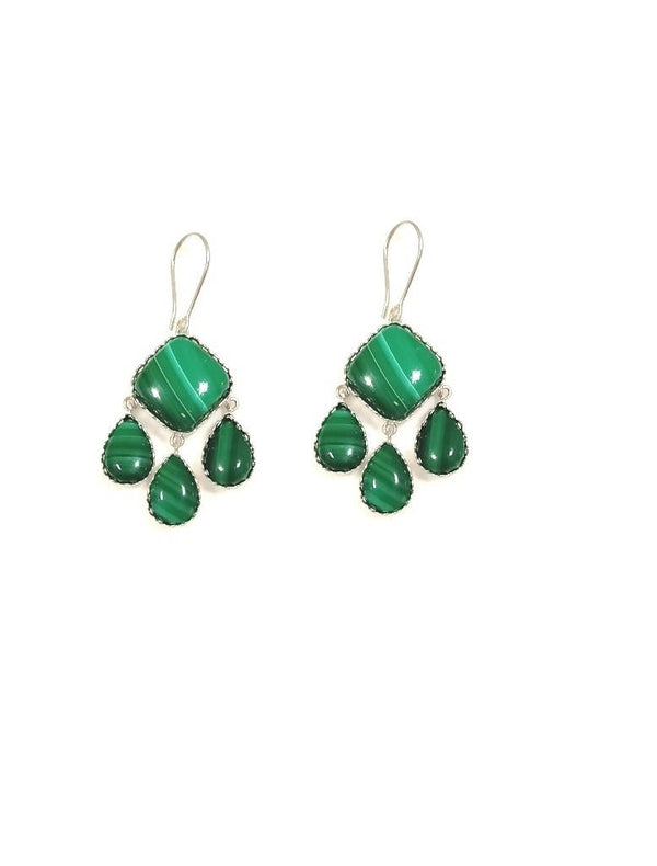 Bling Accessories Statement Malachite Semi Precious Stone Earrings