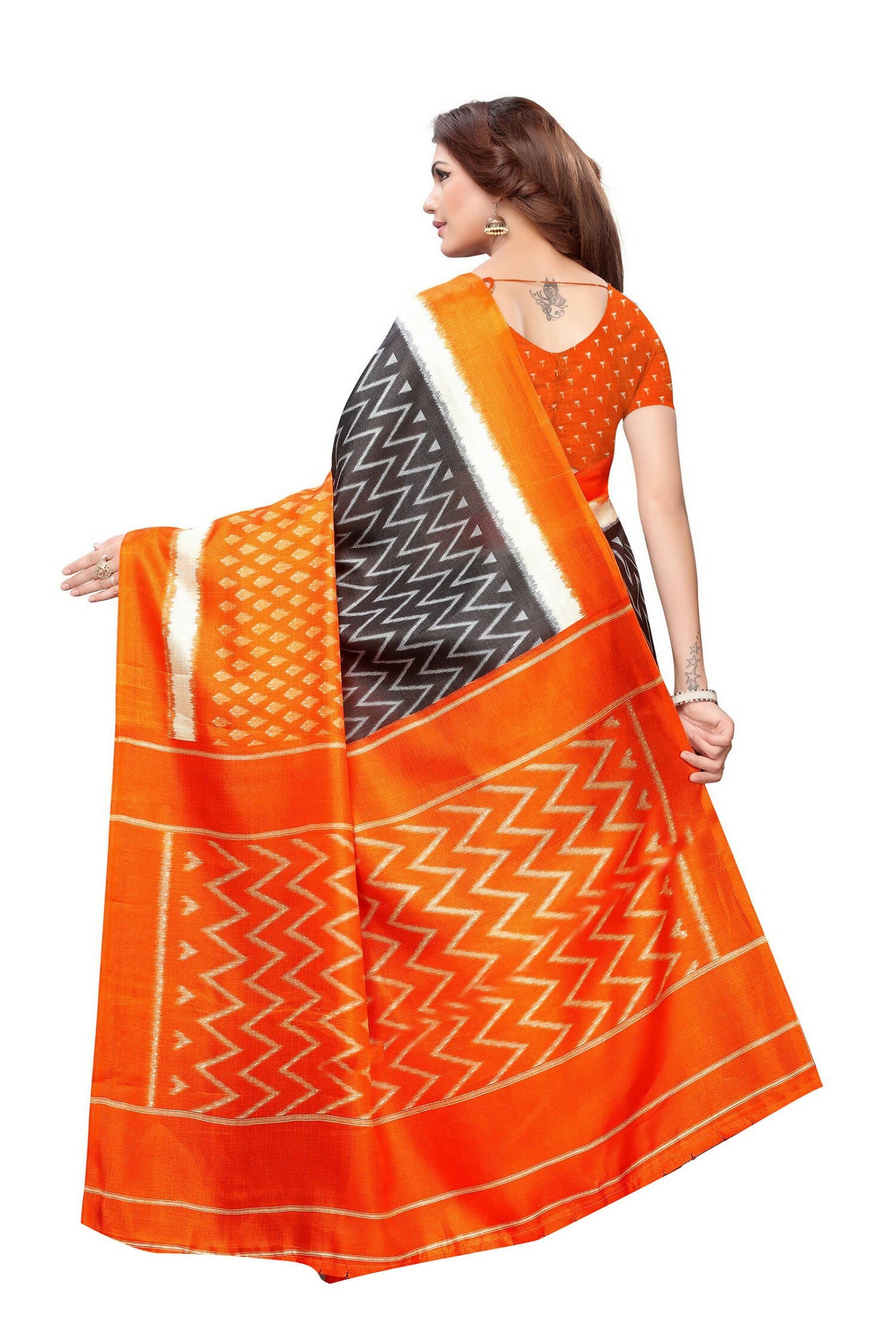 Vamika Orange & Multicolor Kalamkari With Jhalar Khadi Silk Saree - Distacart