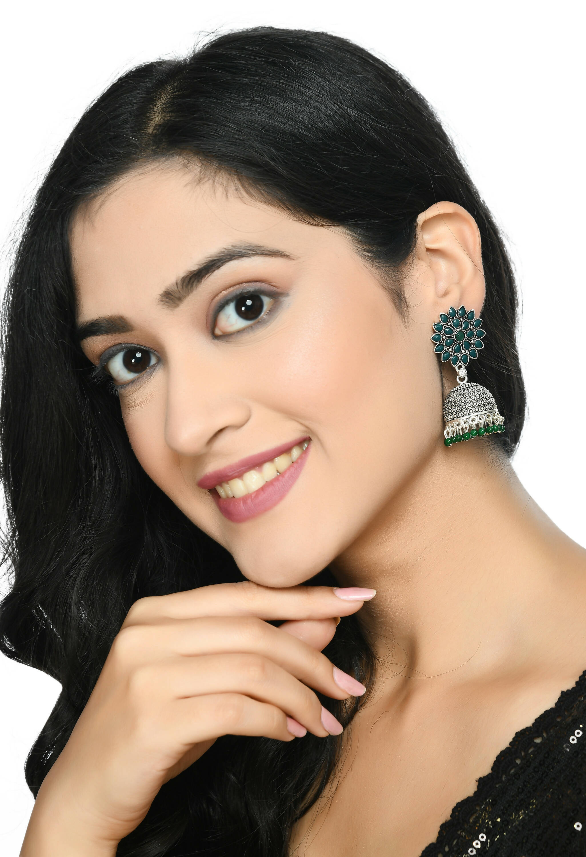 Mominos Fashion Joharkamal Kundan work Jhumka with Green Beads - Distacart