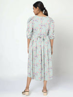 Thumbnail for Manet Three Fourth Maternity Dress Pink Floral Print With Concealed Zipper Nursing Access - Green - Distacart