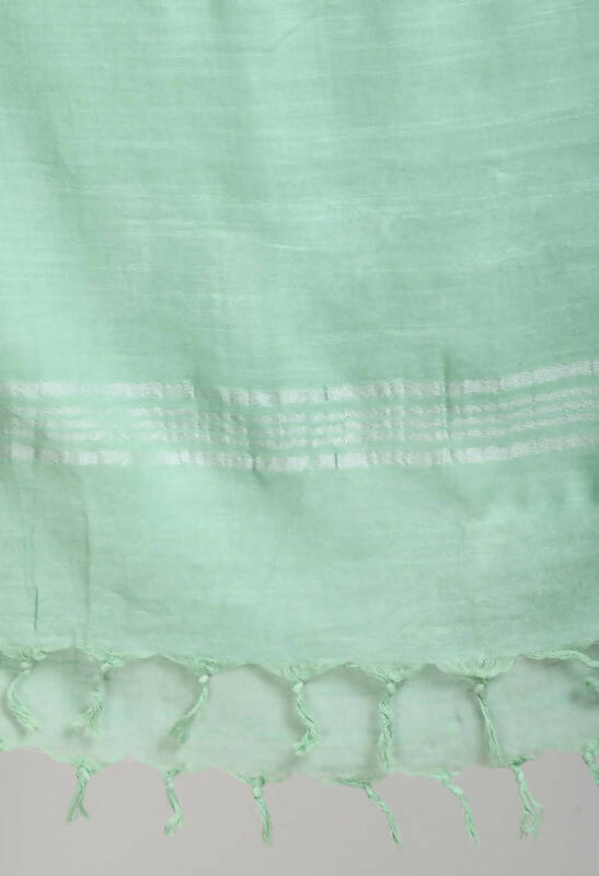 Mominos Fashion Moeza Women's Linen Cotton Silver Border Pista Green Dupatta - Distacart
