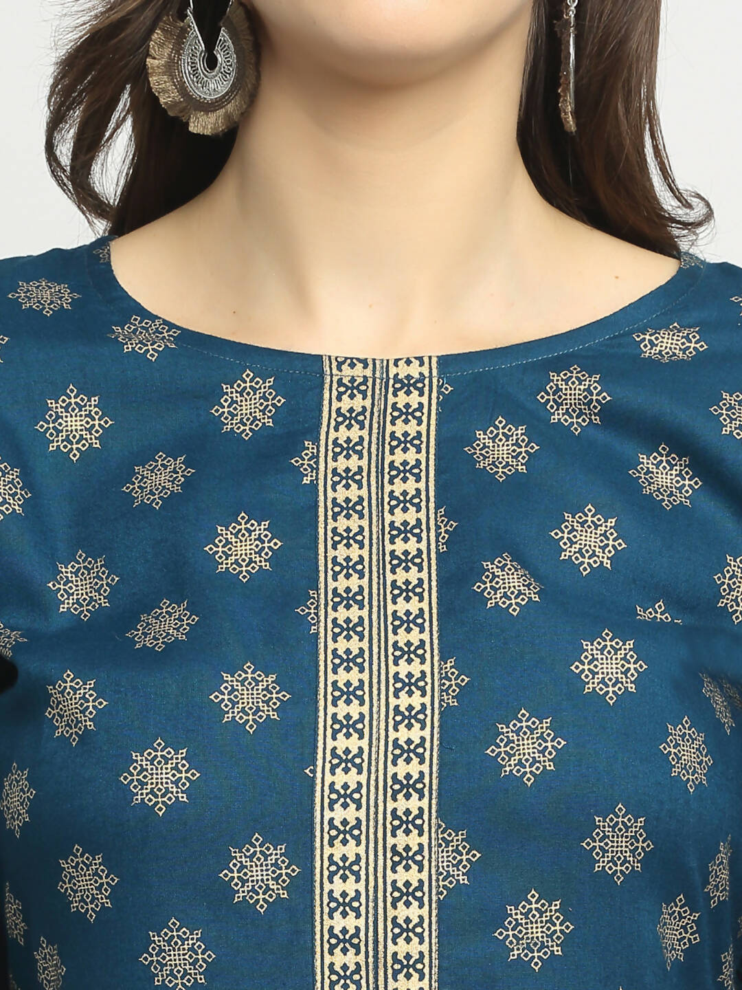 Rudra Bazaar Stright Gold Printed Kurti With Palazzo - Distacart